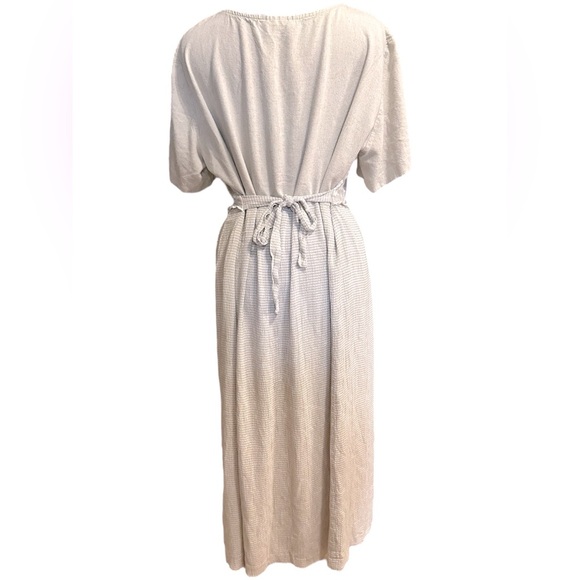 Vintage 80s ANOTHER THYME Size XL Taupe Linen Rayon Blend Maxi Sundress Tie Back - Picture 2 of 8